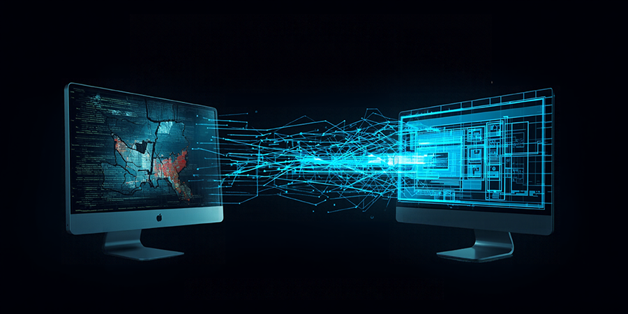 Business software modernization showing outdated systems being upgraded and integrated into a modern business system